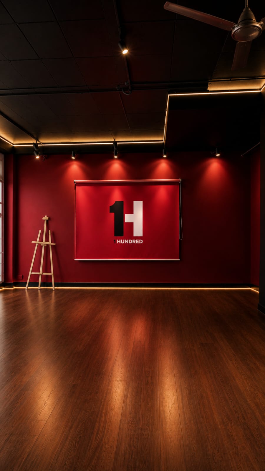 1 HUNDRED dance studio floor with brand wall